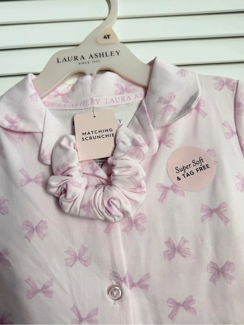Laura Ashley Light Pink 3pcs Bow-Print Short-Sleeve Pajama Set Size 4